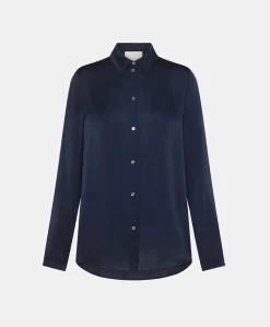Chemise Meudon Unie En Soie - Bleu Nuit