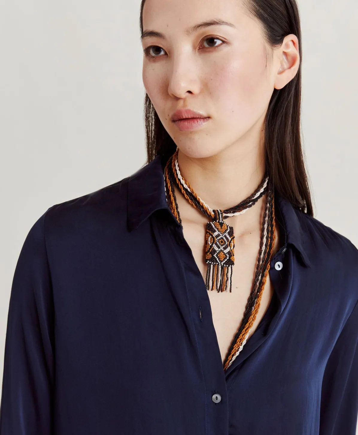 Chemise Meudon Unie En Soie - Bleu Nuit