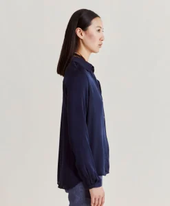 Chemise Meudon Unie En Soie - Bleu Nuit