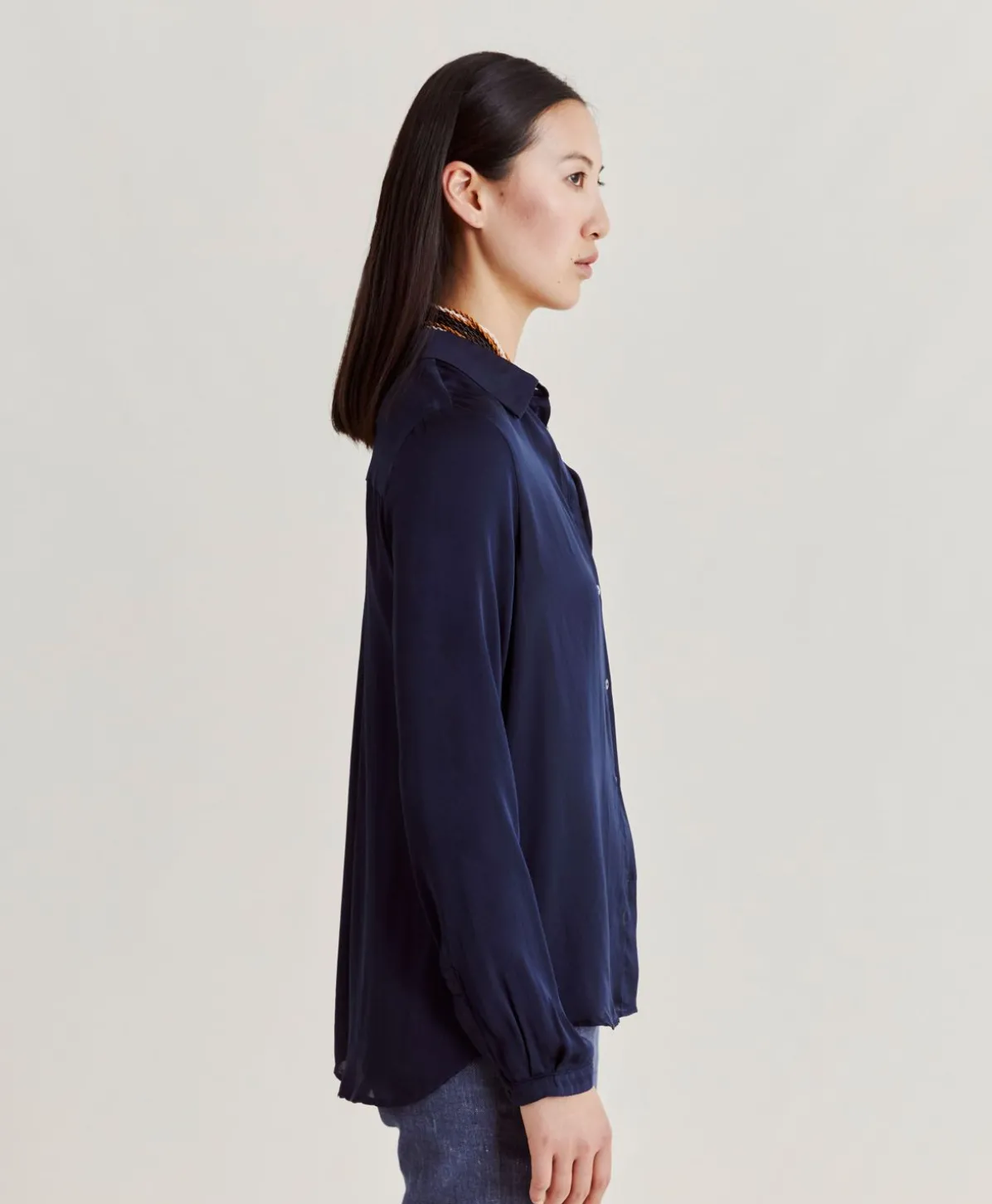 Chemise Meudon Unie En Soie - Bleu Nuit