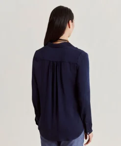 Chemise Meudon Unie En Soie - Bleu Nuit