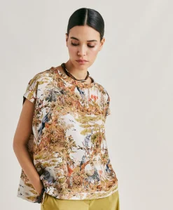Chemisier Curacao Crepe De Chine - Creme / Multicolore