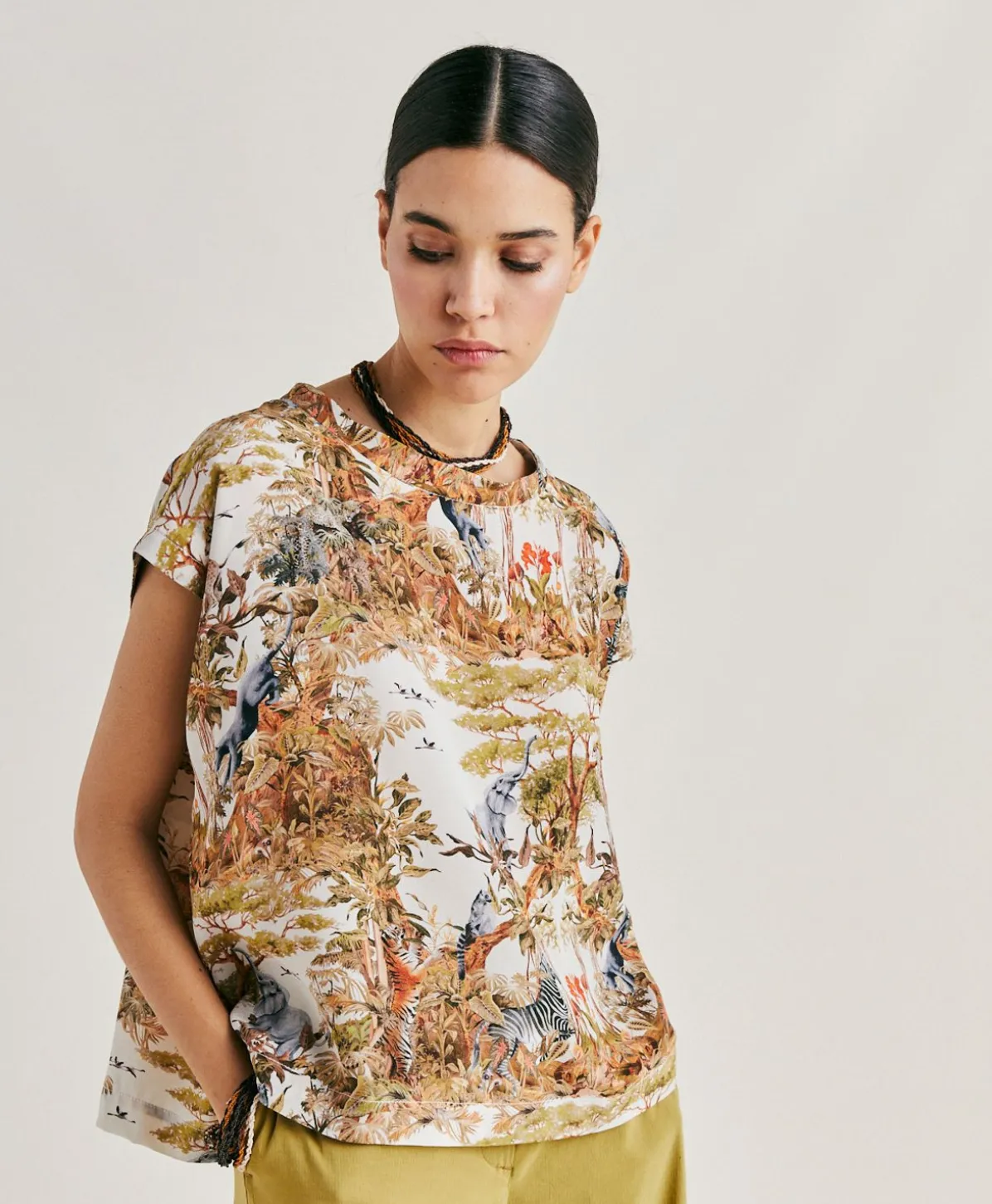 Chemisier Curacao Crepe De Chine - Creme / Multicolore