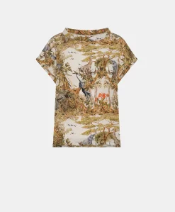 Chemisier Curacao Crepe De Chine - Creme / Multicolore