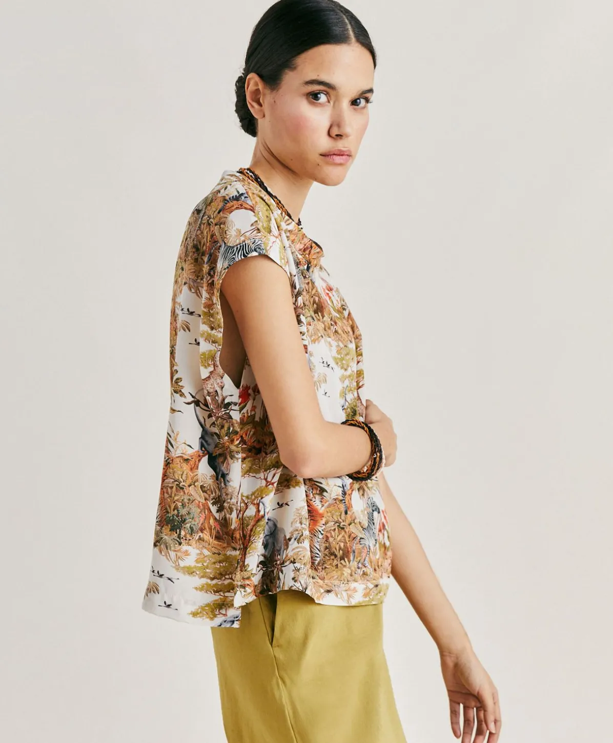 Chemisier Curacao Crepe De Chine - Creme / Multicolore