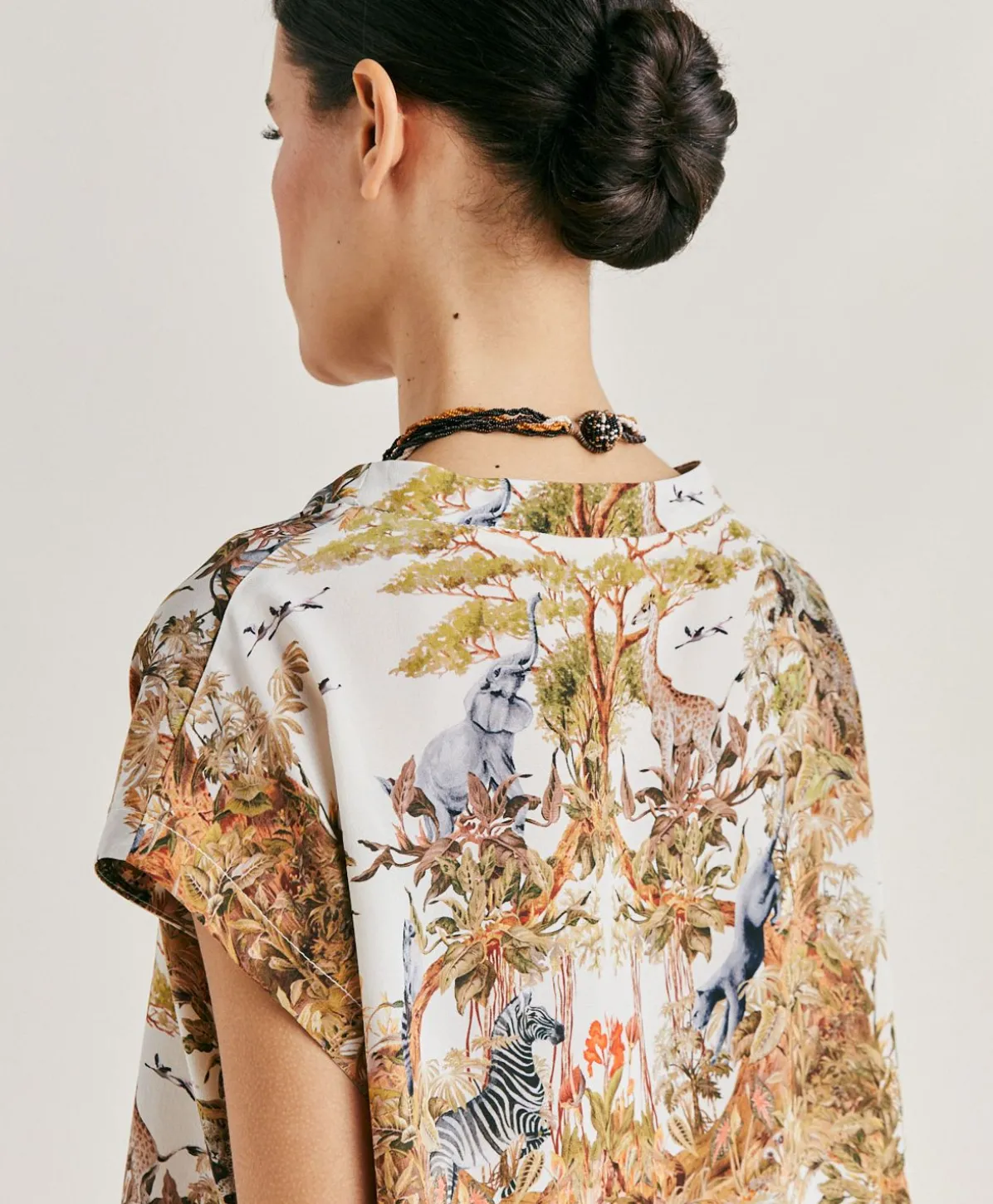 Chemisier Curacao Crepe De Chine - Creme / Multicolore