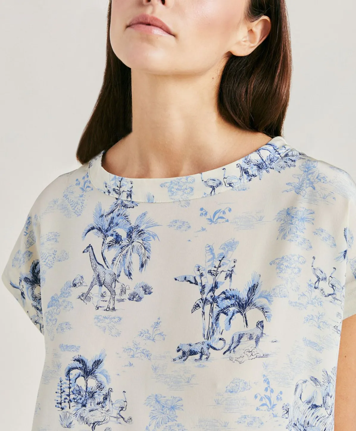 Chemisier Curacao Crepe De Chine - Creme/Bleu Clair