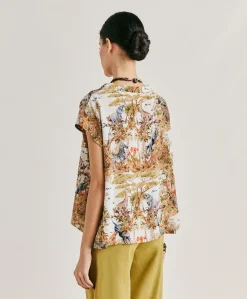 Chemisier Curacao Crepe De Chine - Creme / Multicolore