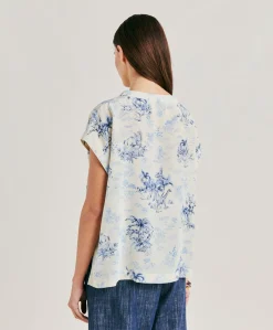 Chemisier Curacao Crepe De Chine - Creme/Bleu Clair