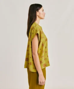 Chemisier Curacao En Crepe De Chine - Citron Vert/Vin