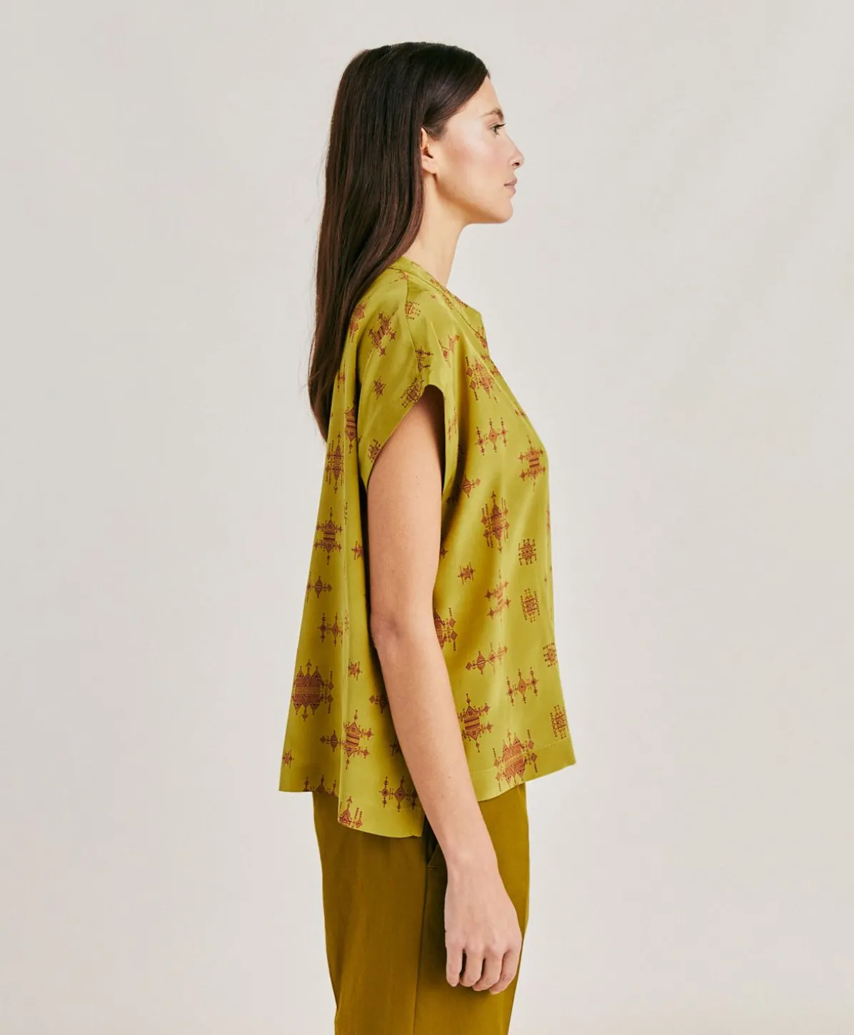 Chemisier Curacao En Crepe De Chine - Citron Vert/Vin