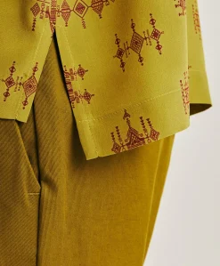 Chemisier Curacao En Crepe De Chine - Citron Vert/Vin