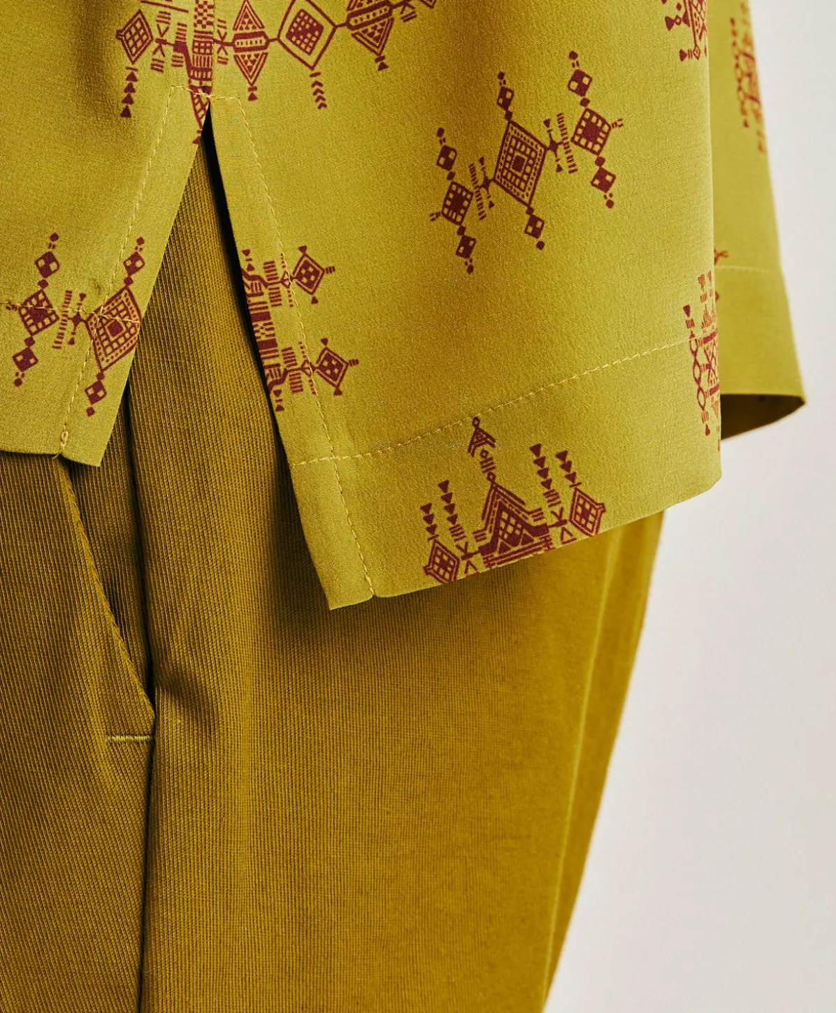 Chemisier Curacao En Crepe De Chine - Citron Vert/Vin