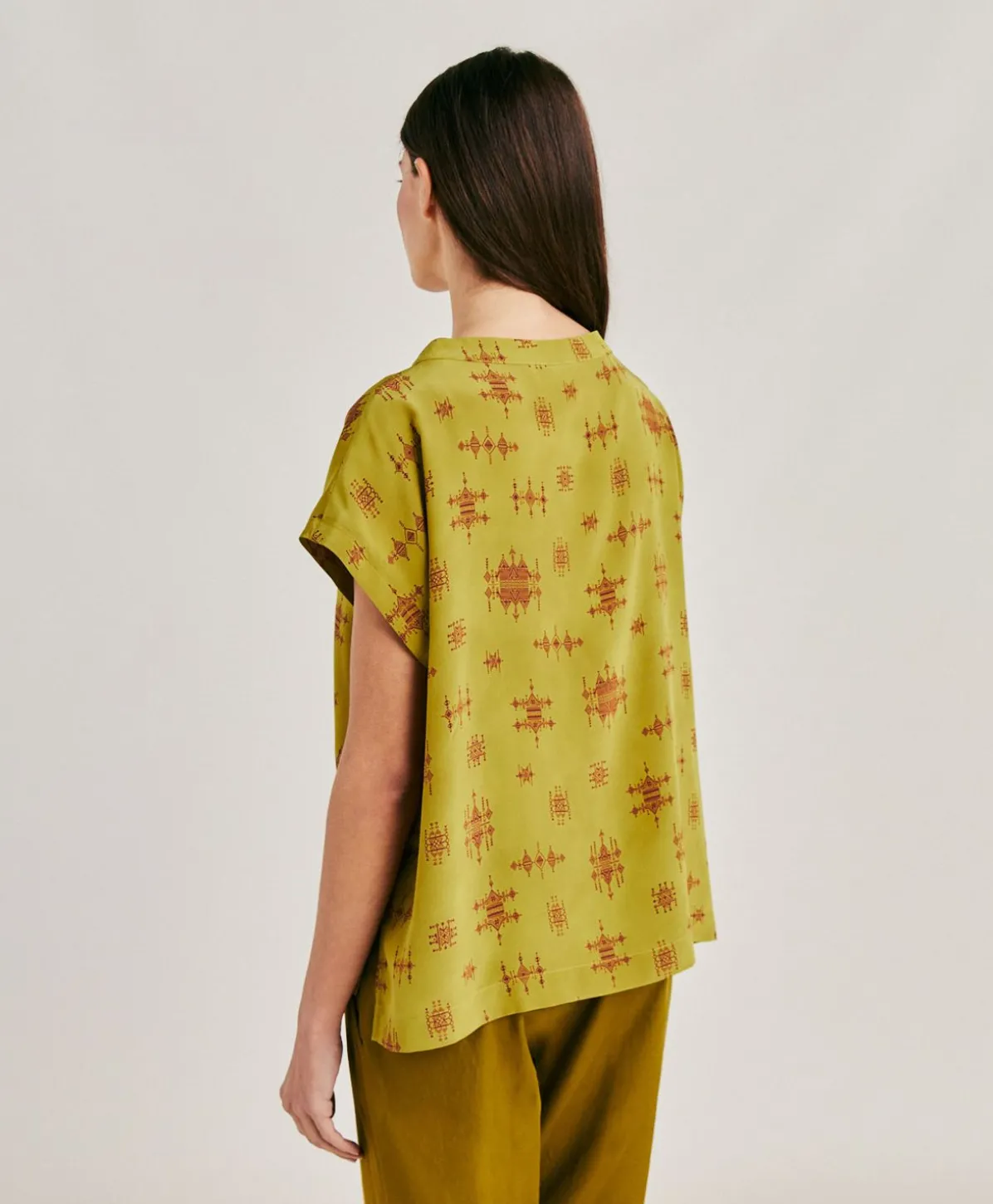 Chemisier Curacao En Crepe De Chine - Citron Vert/Vin