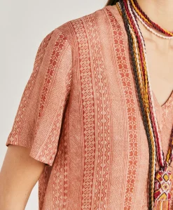 Chemisier Osmanto En Lin Viscose Imprime - Creme/Rouille
