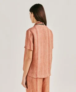 Chemisier Osmanto En Lin Viscose Imprime - Creme/Rouille