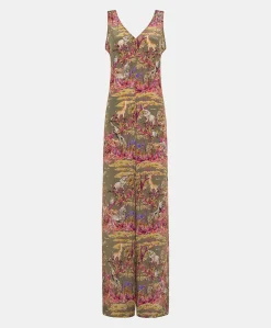 Combinaison Longue Matilde En Crepe De Chine - Olive Multicolore