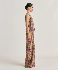 Combinaison Longue Matilde En Crepe De Chine - Olive Multicolore