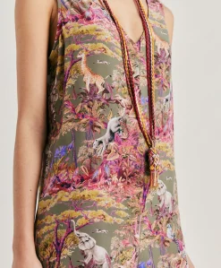 Combinaison Longue Matilde En Crepe De Chine - Olive Multicolore