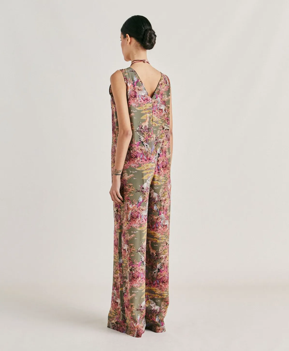Combinaison Longue Matilde En Crepe De Chine - Olive Multicolore