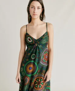 Jolie Robe En Haboutai De Soie - Vert Multicolore