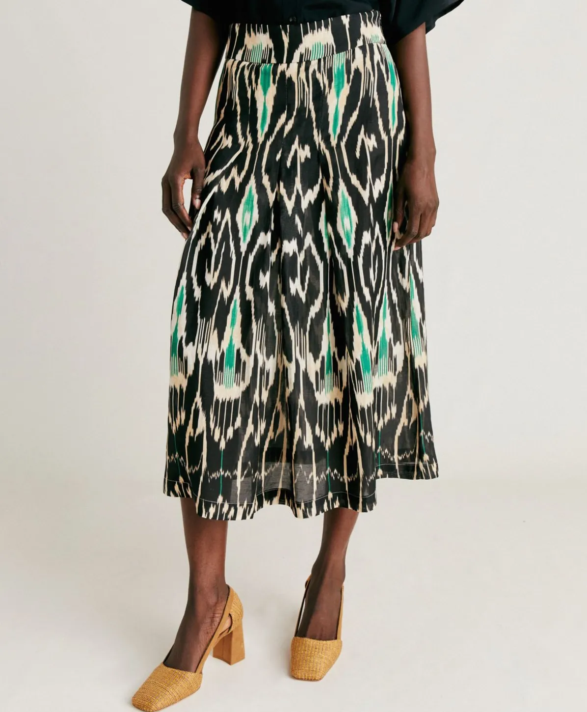 Jupe Celestin En Lin Viscose - Noir Multicolore