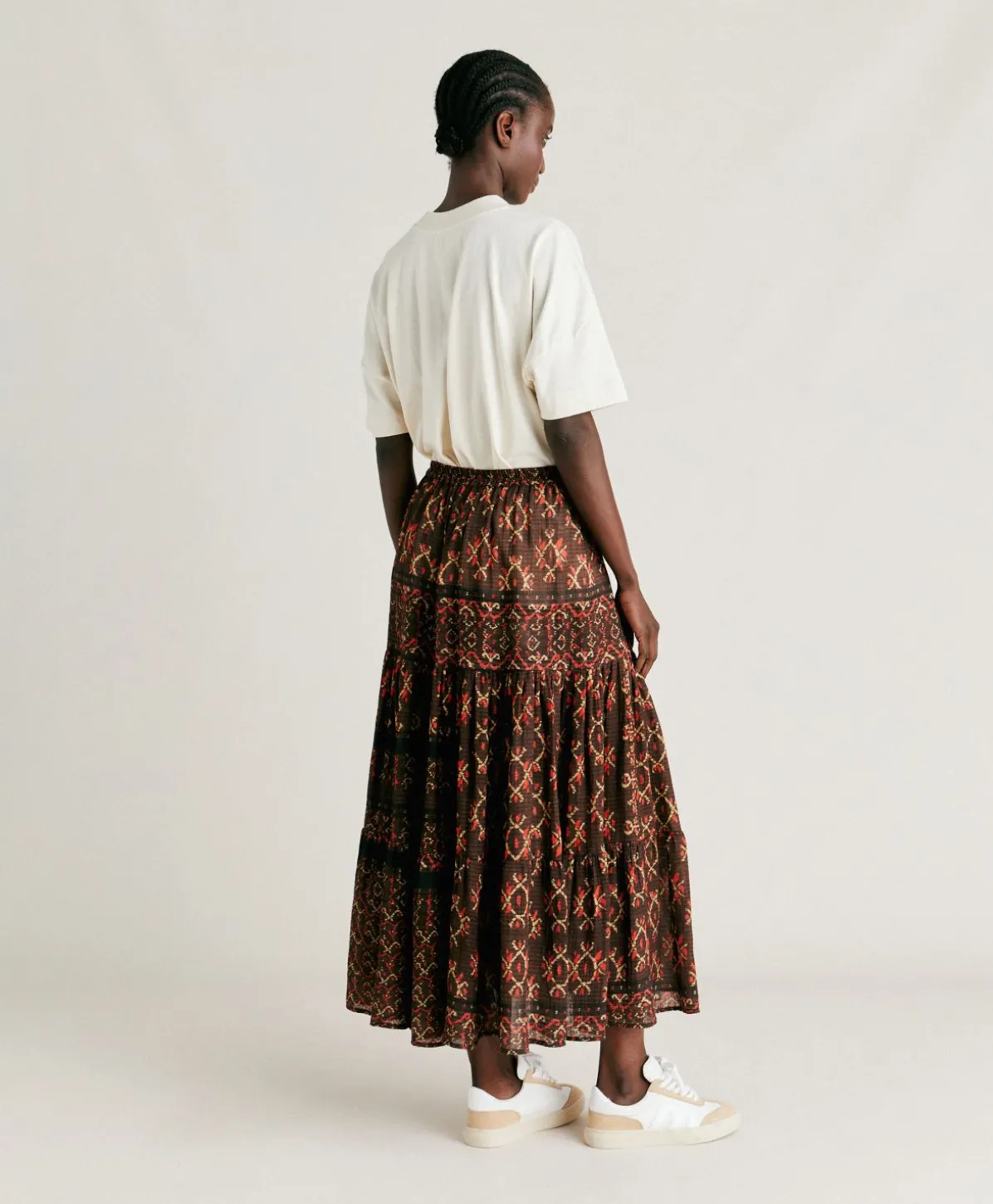 Jupe Gaze Yasmine - Chocolat/Rouge