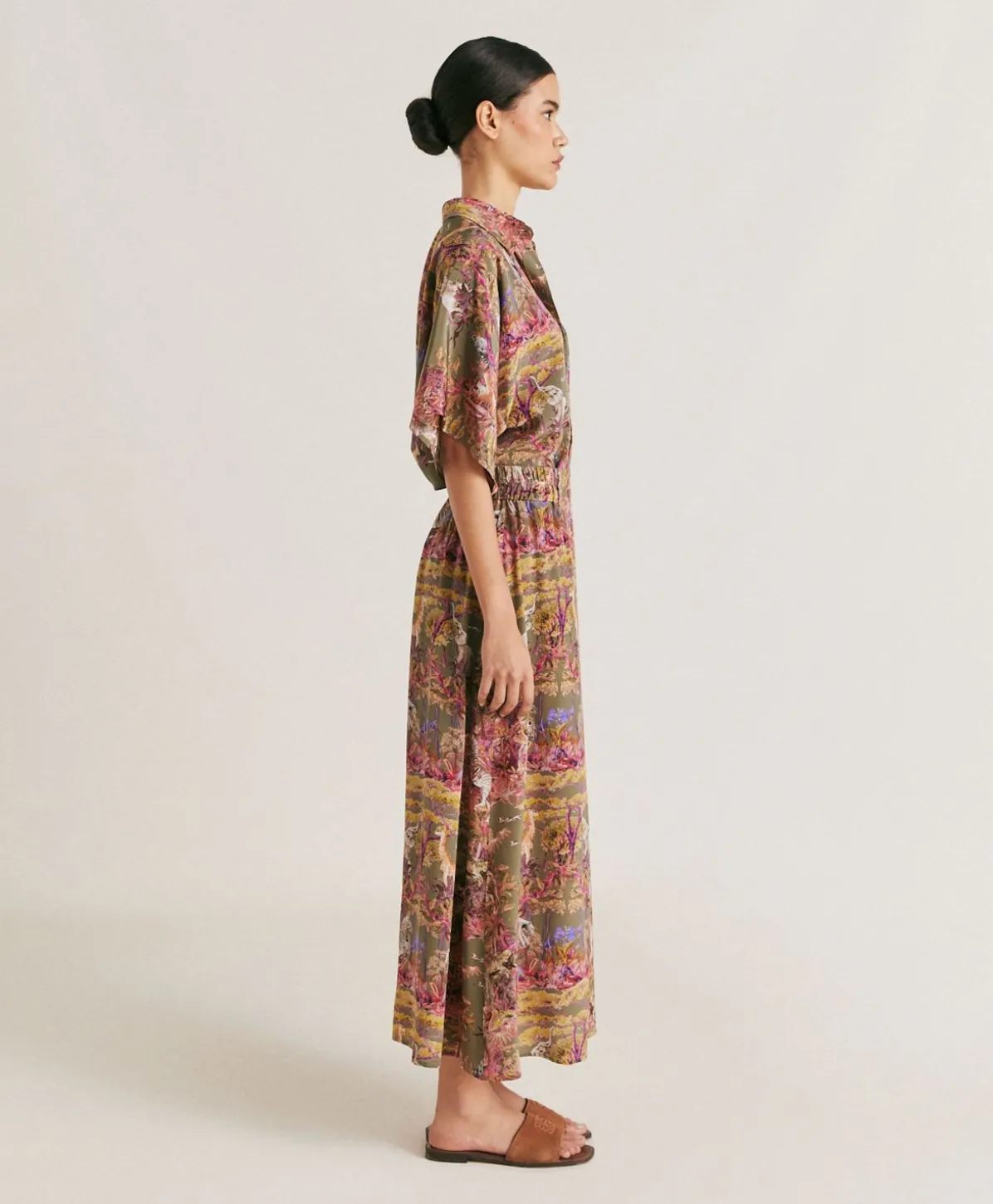 Jupe Olla Crepe De Chine - Olive Multicolore