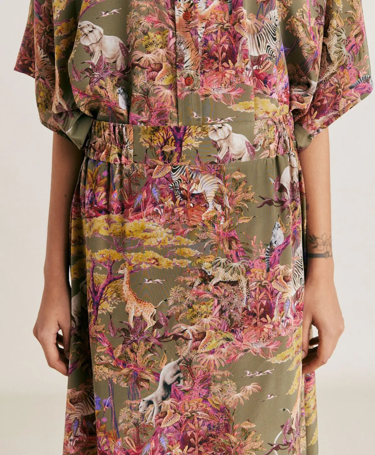 Jupe Olla Crepe De Chine - Olive Multicolore