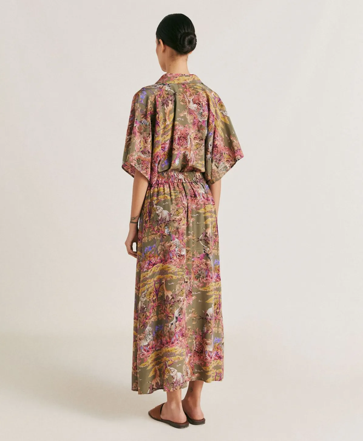 Jupe Olla Crepe De Chine - Olive Multicolore