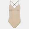 Maillot De Bain Une Piece D'Ete En Jersey Lurex - Sable/Boue