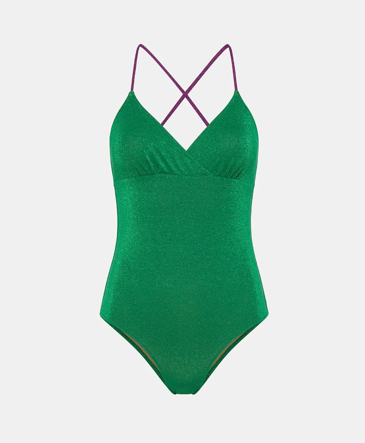 Maillot De Bain Une Piece D'Ete En Jersey Lurex - Emeraude/Cyclamen