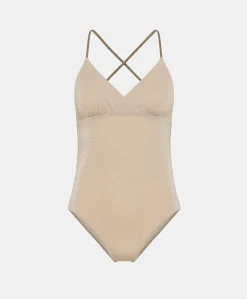 Maillot De Bain Une Piece D'Ete En Jersey Lurex - Sable/Boue