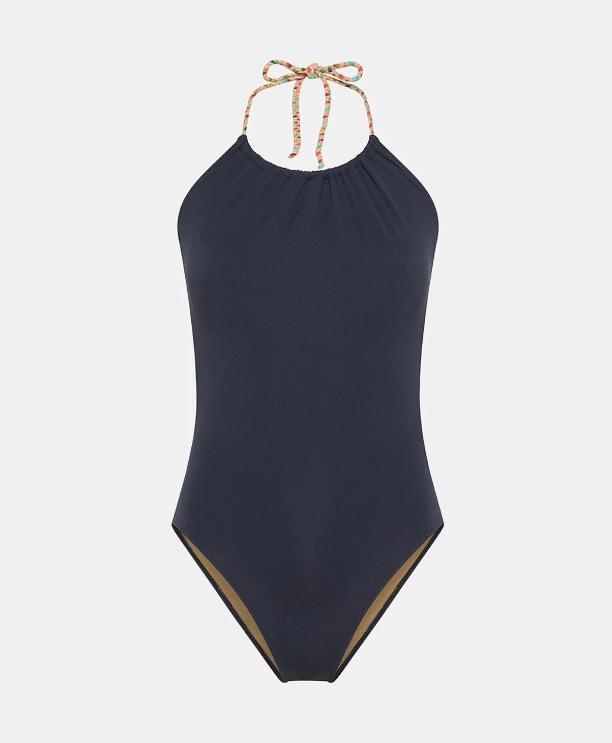 Maillot De Bain Une Piece Cherie A Bretelles Tressees - Bleu Nuit