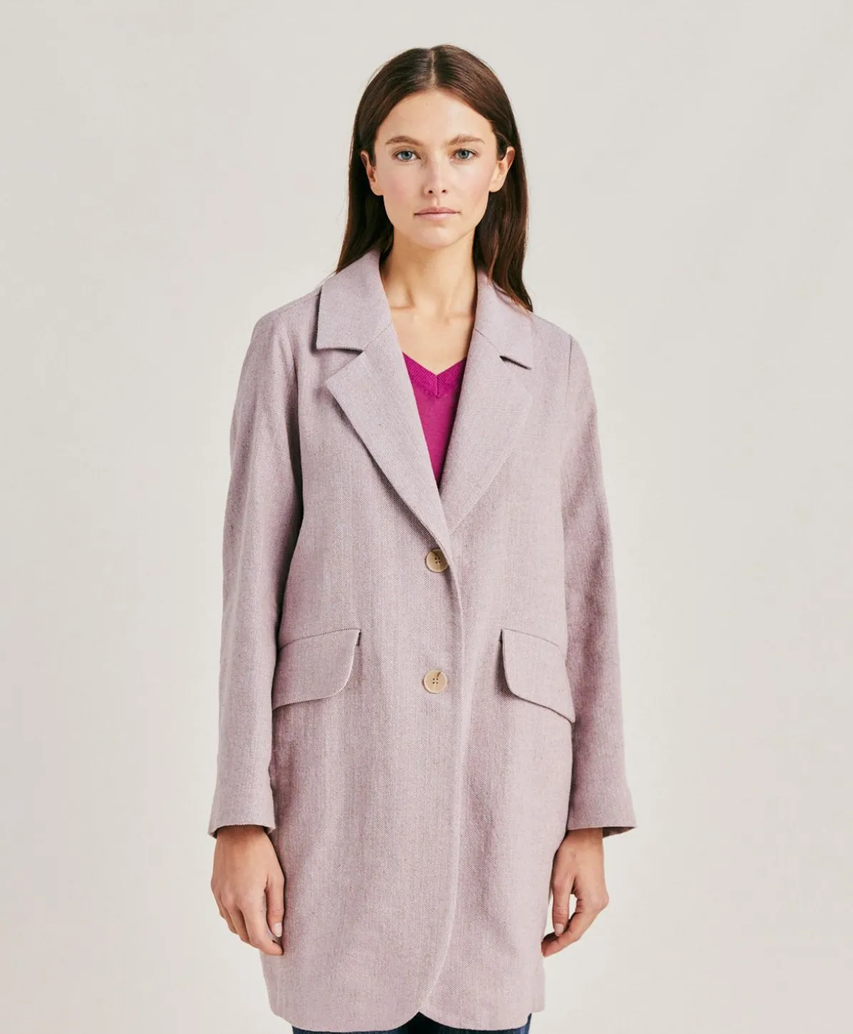 Manteau De Pomeranie En Lin Coton - Aubergine
