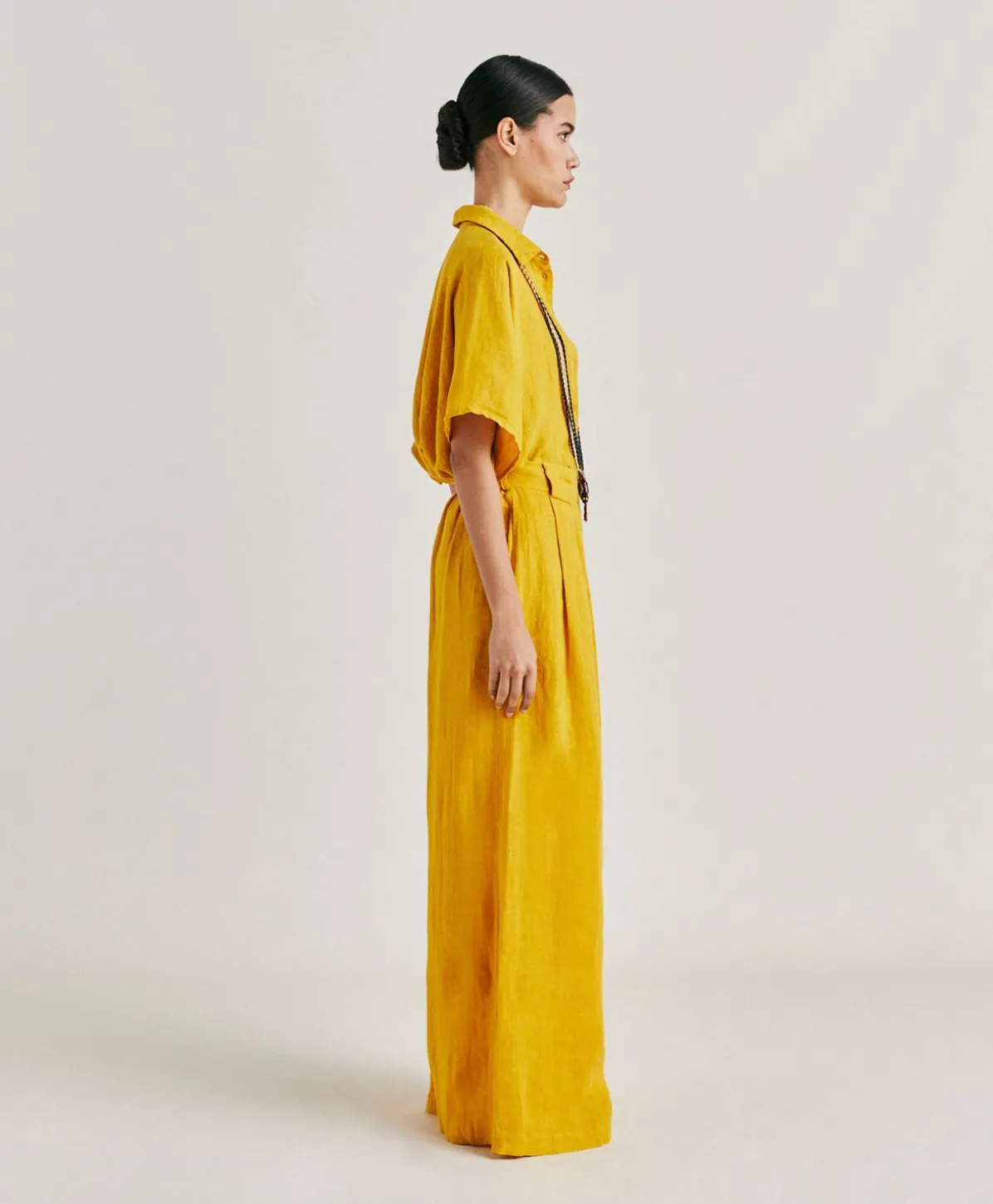 Pantalon Aspen En Lin Uni - Jaune Soleil
