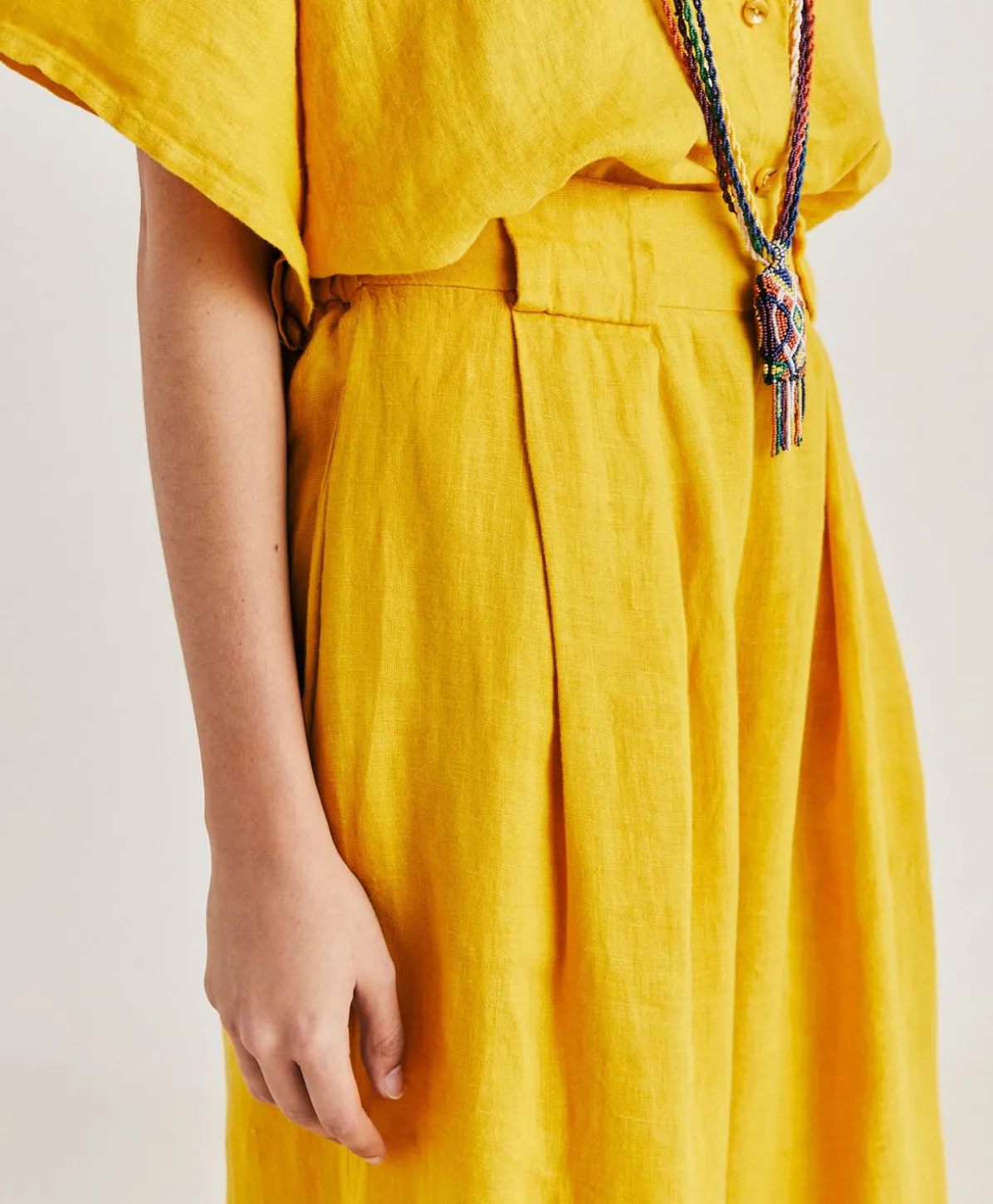 Pantalon Aspen En Lin Uni - Jaune Soleil