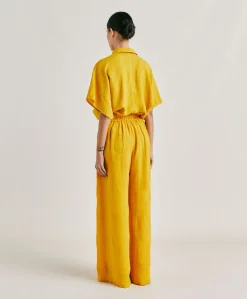 Pantalon Aspen En Lin Uni - Jaune Soleil