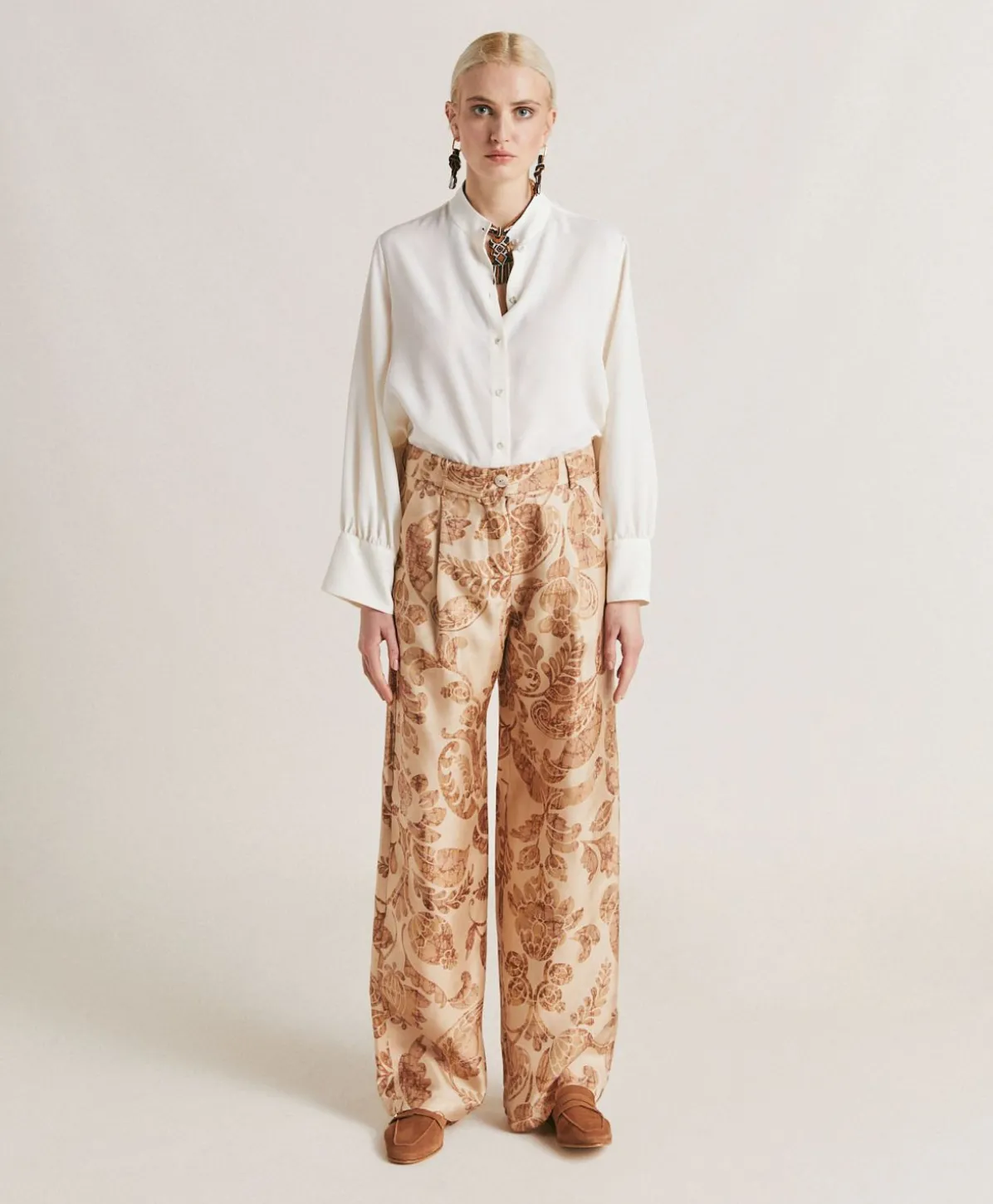 Pantalon Austin En Serge De Soie - Poudre Multicolore