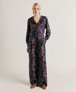 Pantalon Austin En Serge De Soie - Multicolore Bleu Nuit