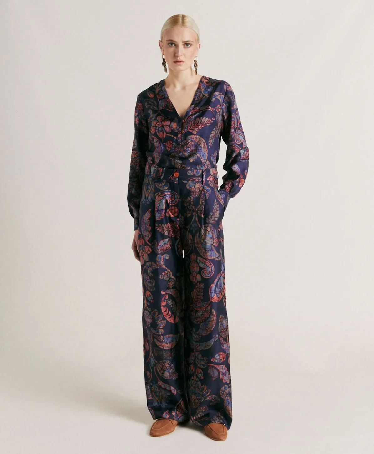 Pantalon Austin En Serge De Soie - Multicolore Bleu Nuit