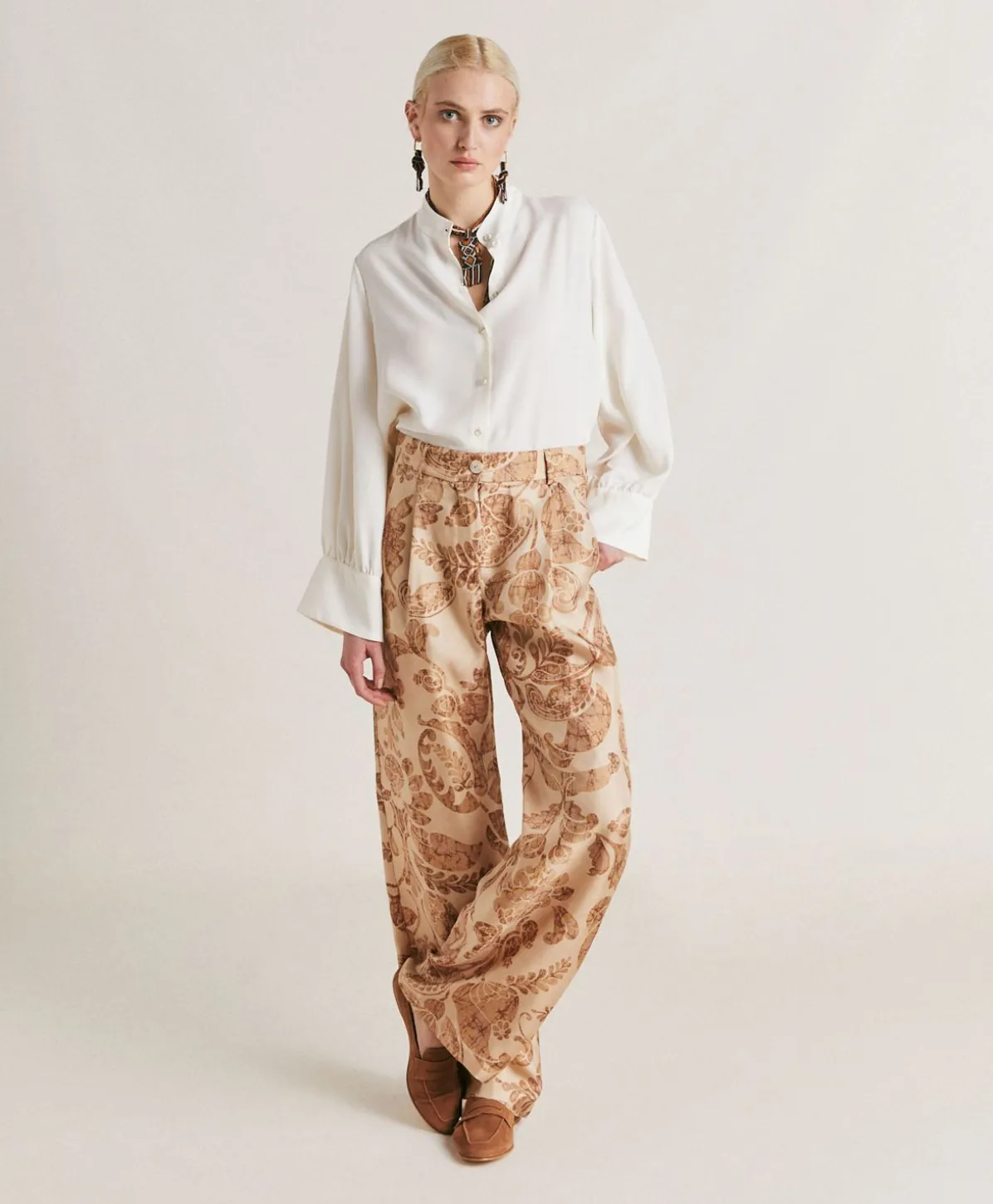 Pantalon Austin En Serge De Soie - Poudre Multicolore