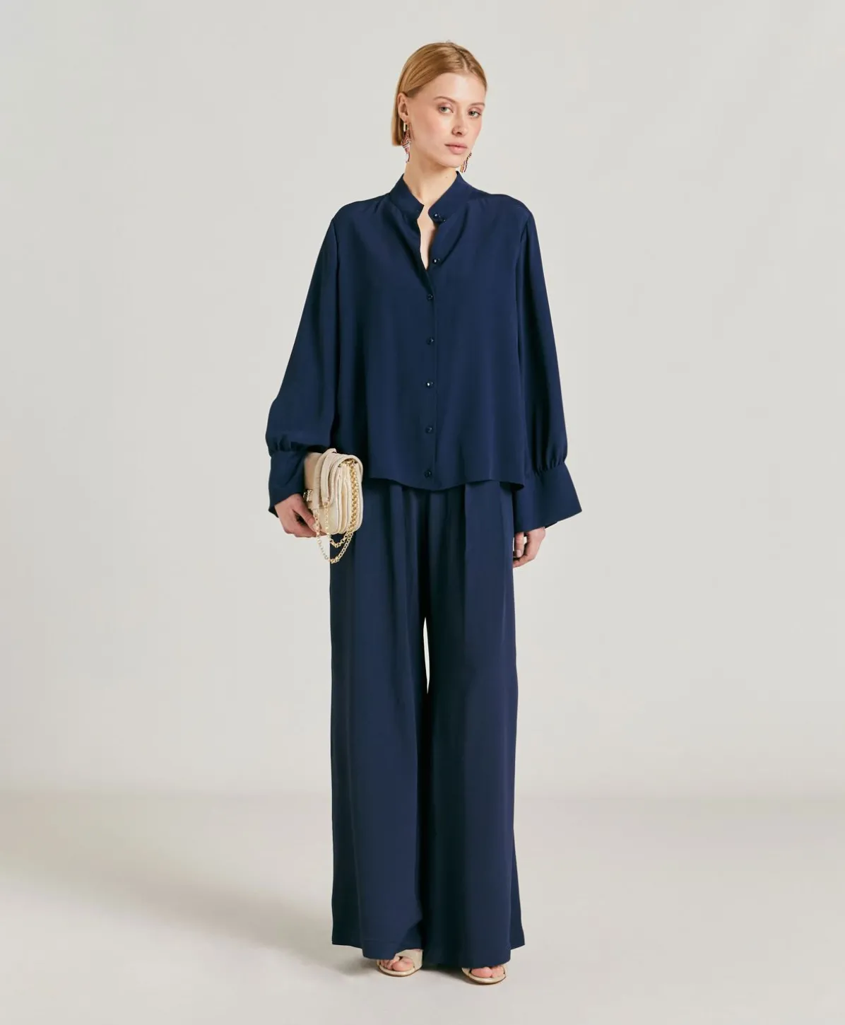 Pantalon En Acetate De Soie Aspen - Bleu Nuit