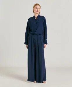 Pantalon En Acetate De Soie Aspen - Bleu Nuit