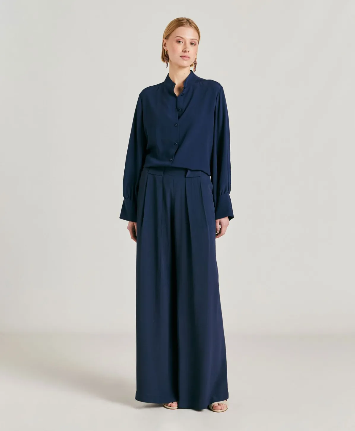 Pantalon En Acetate De Soie Aspen - Bleu Nuit