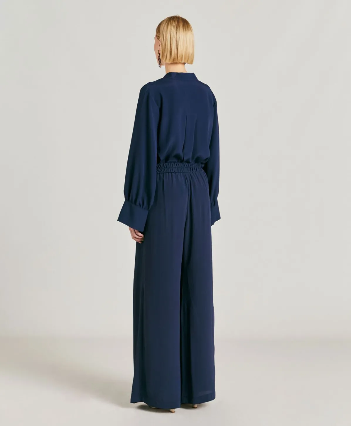 Pantalon En Acetate De Soie Aspen - Bleu Nuit