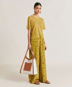 Pantalon En Crepe De Chine Baccarat - Citron Vert/Vin