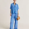 Pantalon En Crepe De Chine Baccarat - Bleutte/Fuchsia