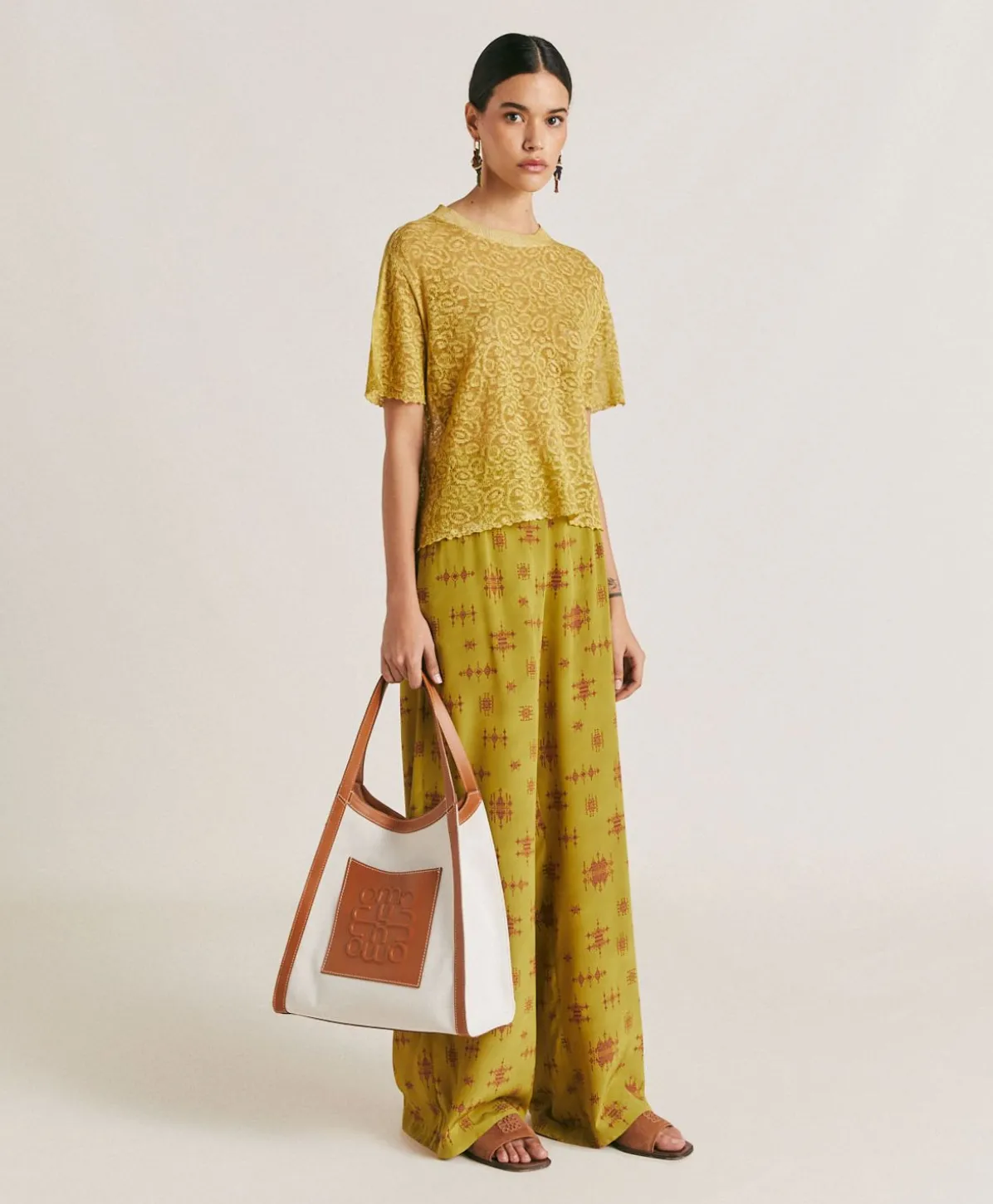 Pantalon En Crepe De Chine Baccarat - Citron Vert/Vin