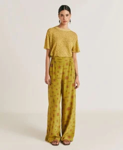 Pantalon En Crepe De Chine Baccarat - Citron Vert/Vin
